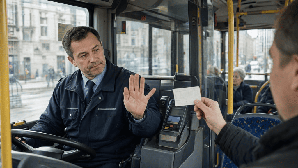 Der Busfahrer llehnt den Freifahrtschein ab