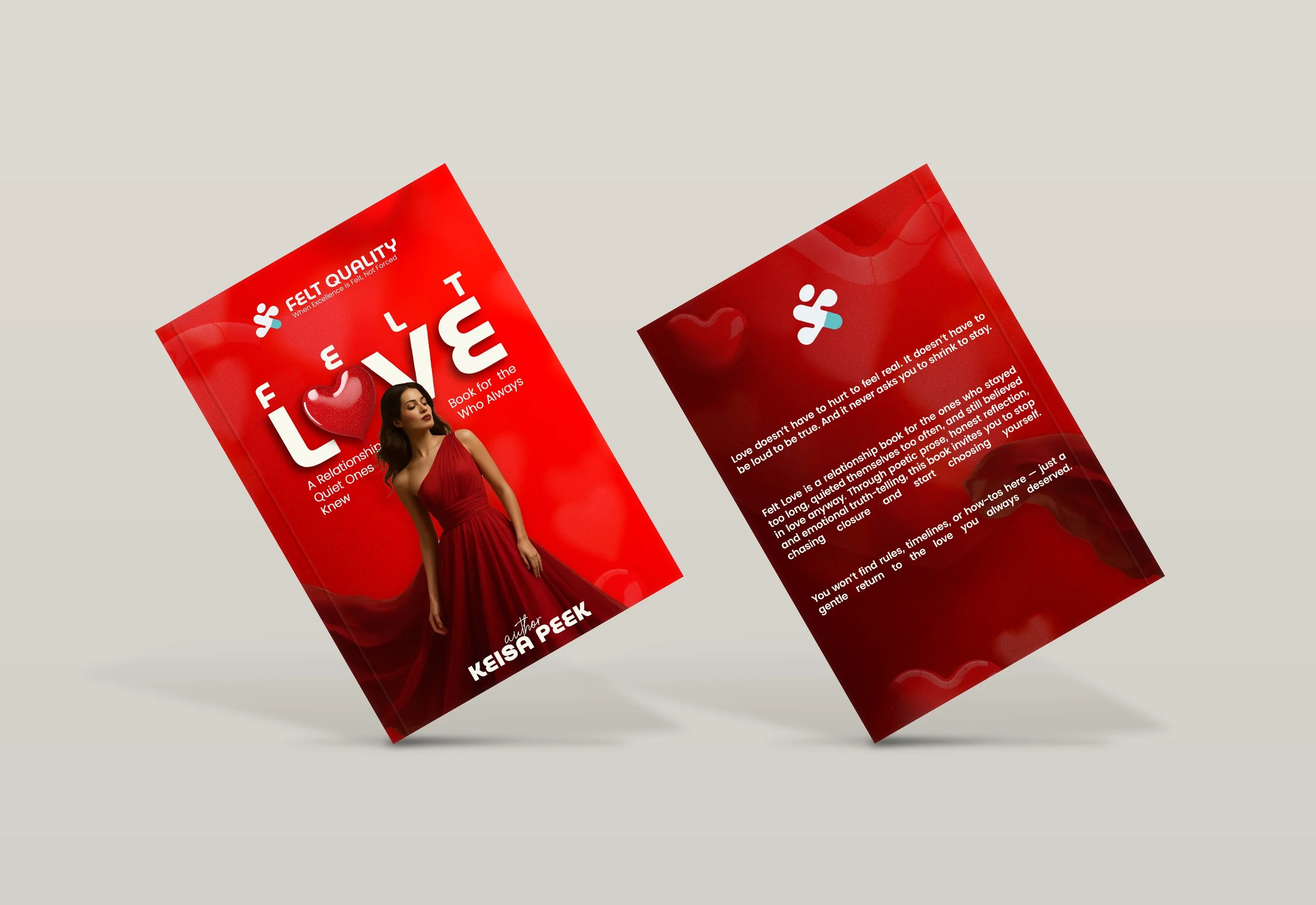 Book cover titled "LOVE" with a woman in a red dress, featuring a heart replacing the "O" in LOVE, authored by Keisa Peek, with a red background and heart illustrations.