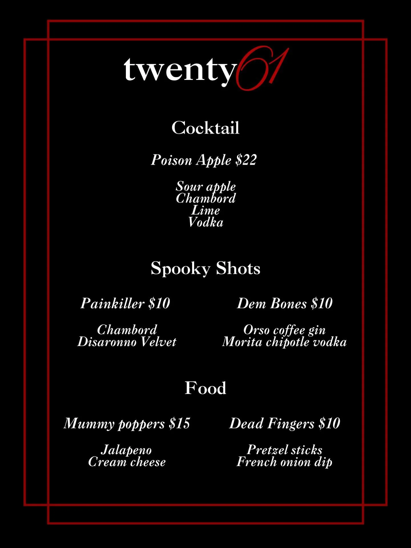 For one night only @ 2061 Kirribilli we&rsquo;re dropping a Hallow&rsquo;s Eve menu&hellip;

Limited edition cocktail, shots + food