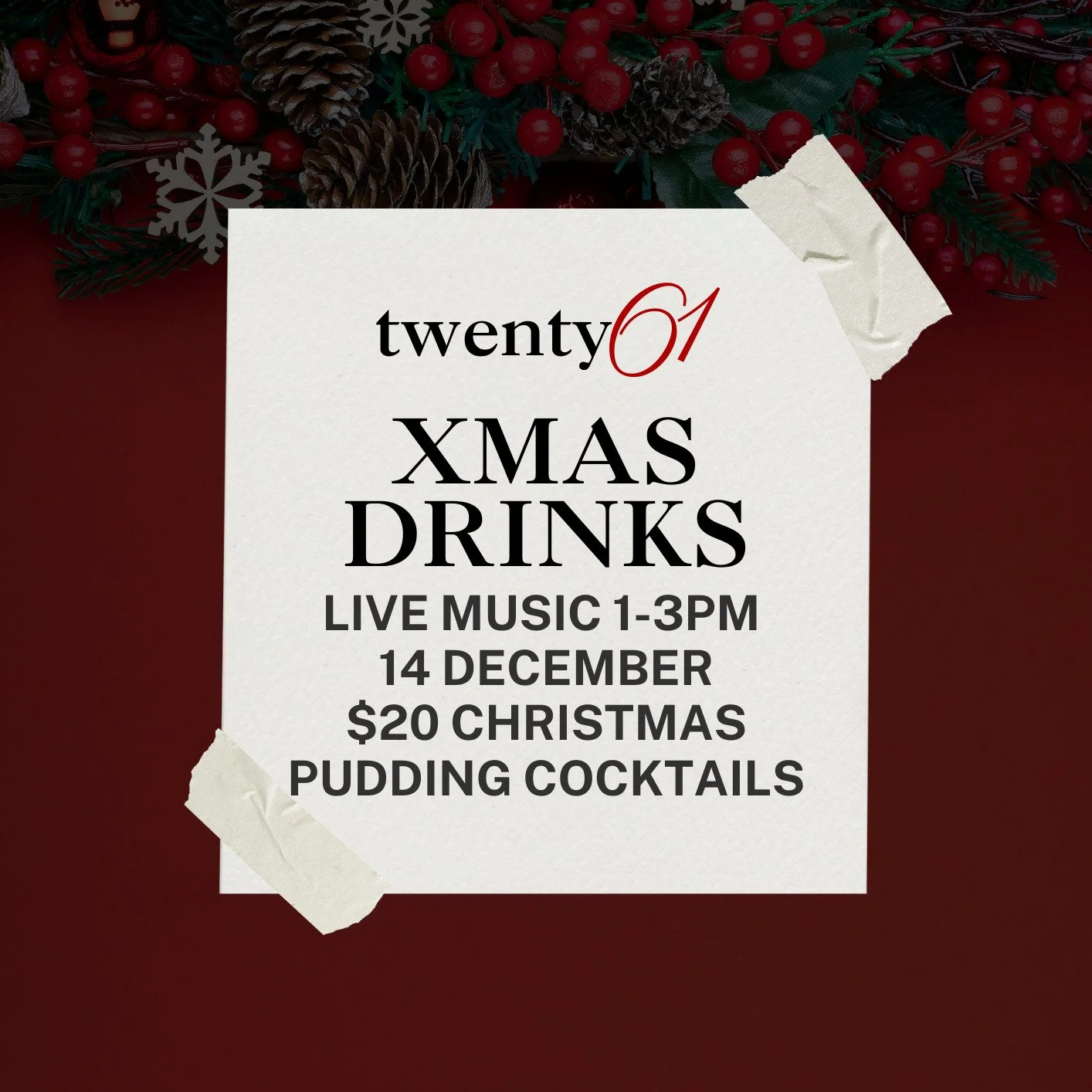 We're kicking off our Xmas weekends at 2061...live music and our new Room for Pud cocktail from 1pm this Sunday!