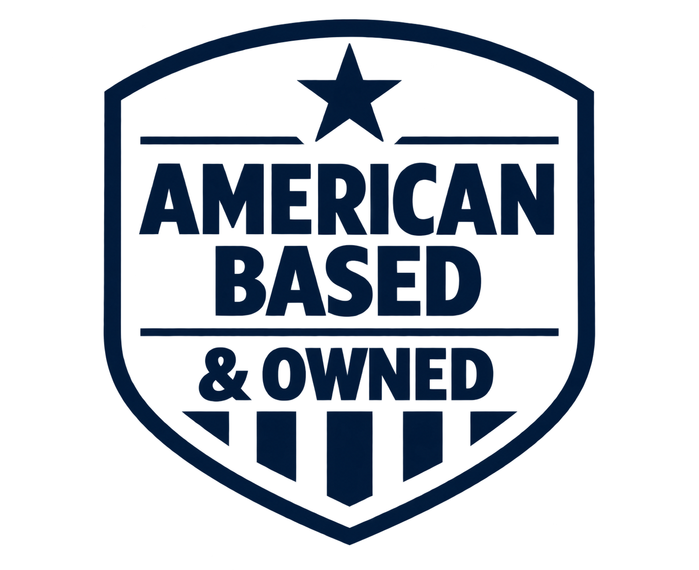 A badge or emblem with the text 'American Based & Owned' and a star at the top, suggesting American patriotism or business ownership.