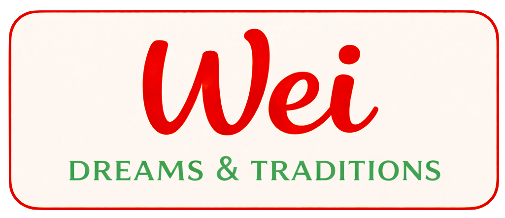 Logo with the text 'Wei Dreams & Traditions' in red and green on a white background with rounded edges.