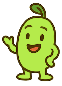 A cartoon character resembling a green avocado with a smiling face, waving one hand.