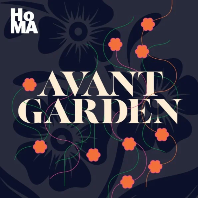 Artwork for 'Avont Garden' featuring floral design with dark background and pink flowers.