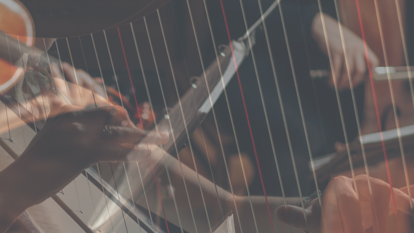 Harp, cello and violin layered photo effect.