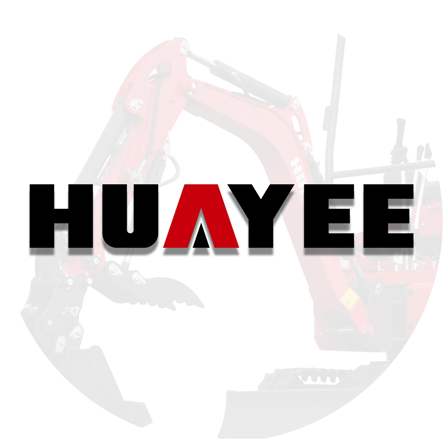 Logo with the word "HUAYEE" overlaying a faint image of a construction excavator.