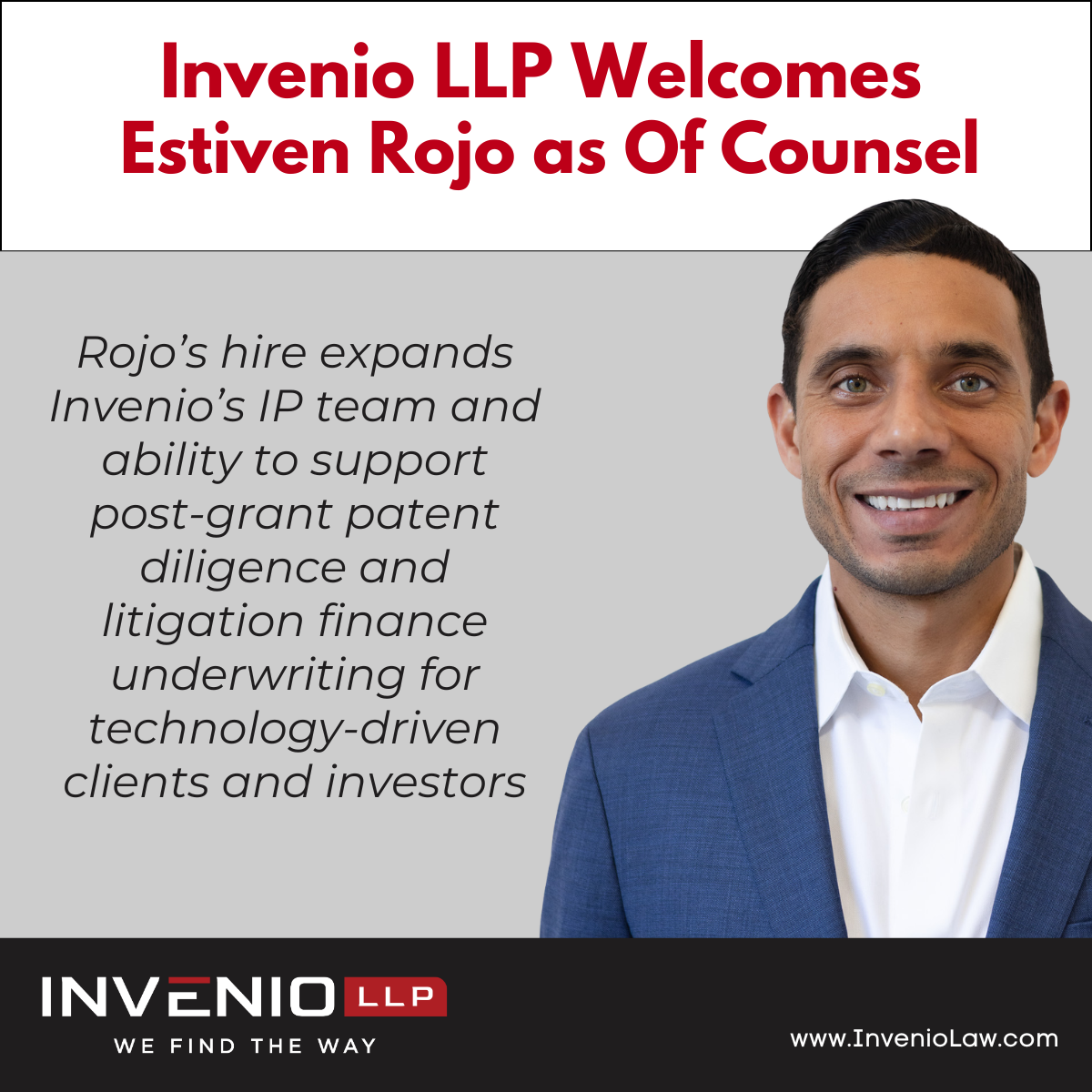 Invenio Welcomes Estiven Rojo as Of Counsel