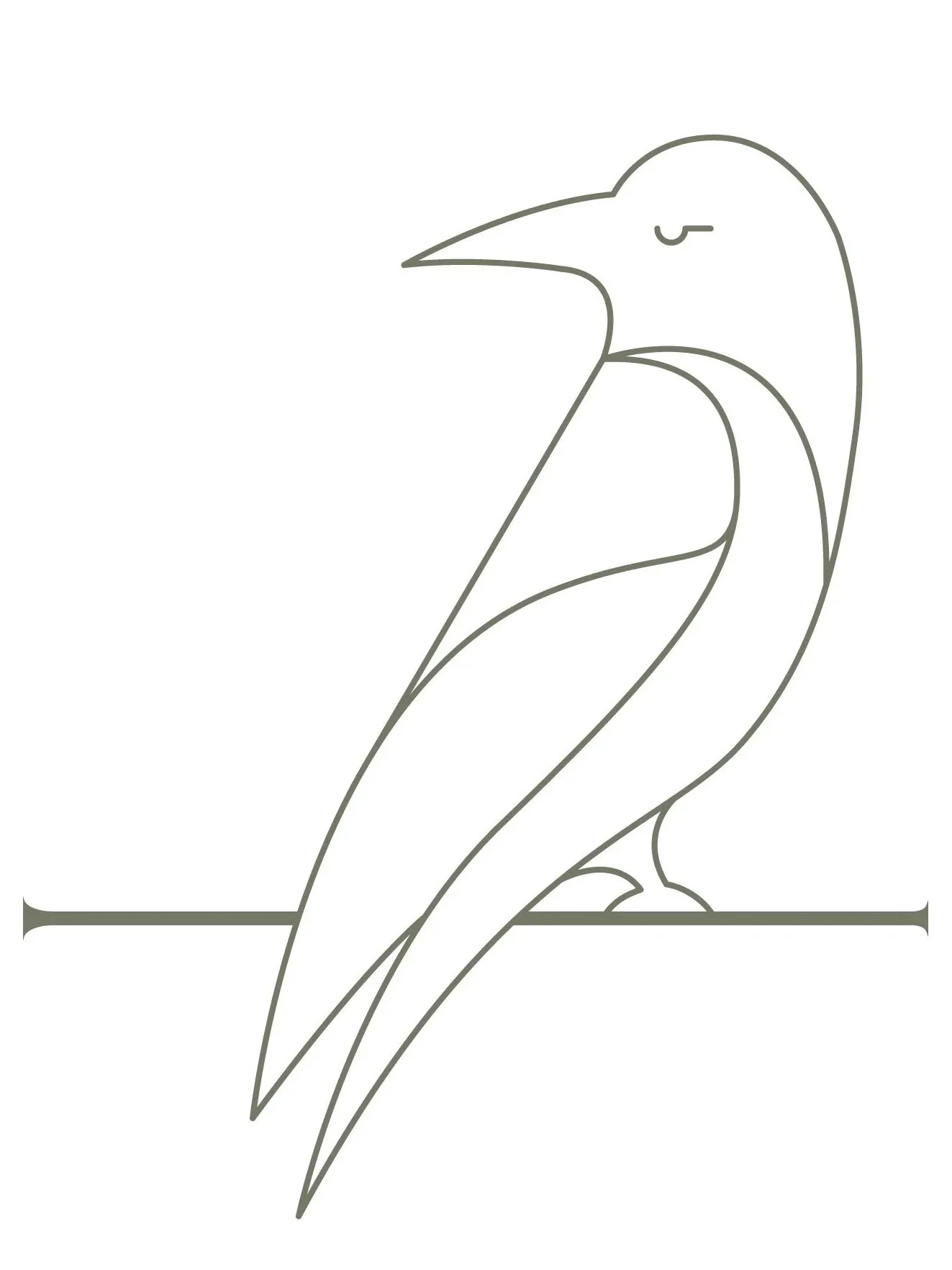 Line drawing of a bird with a simple outline, facing to the left, perched on a line.