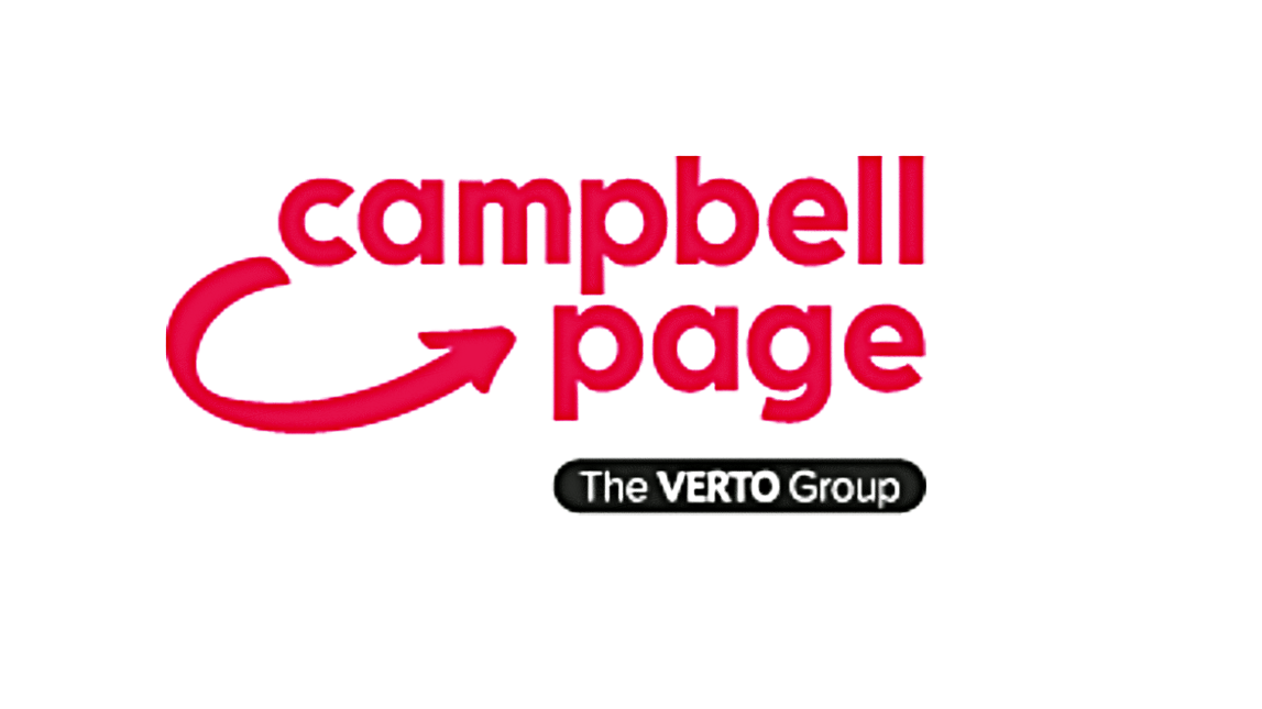 Campbell Page logo with red text and a curved arrow, and a black oval with white text that reads 'The Verto Group'