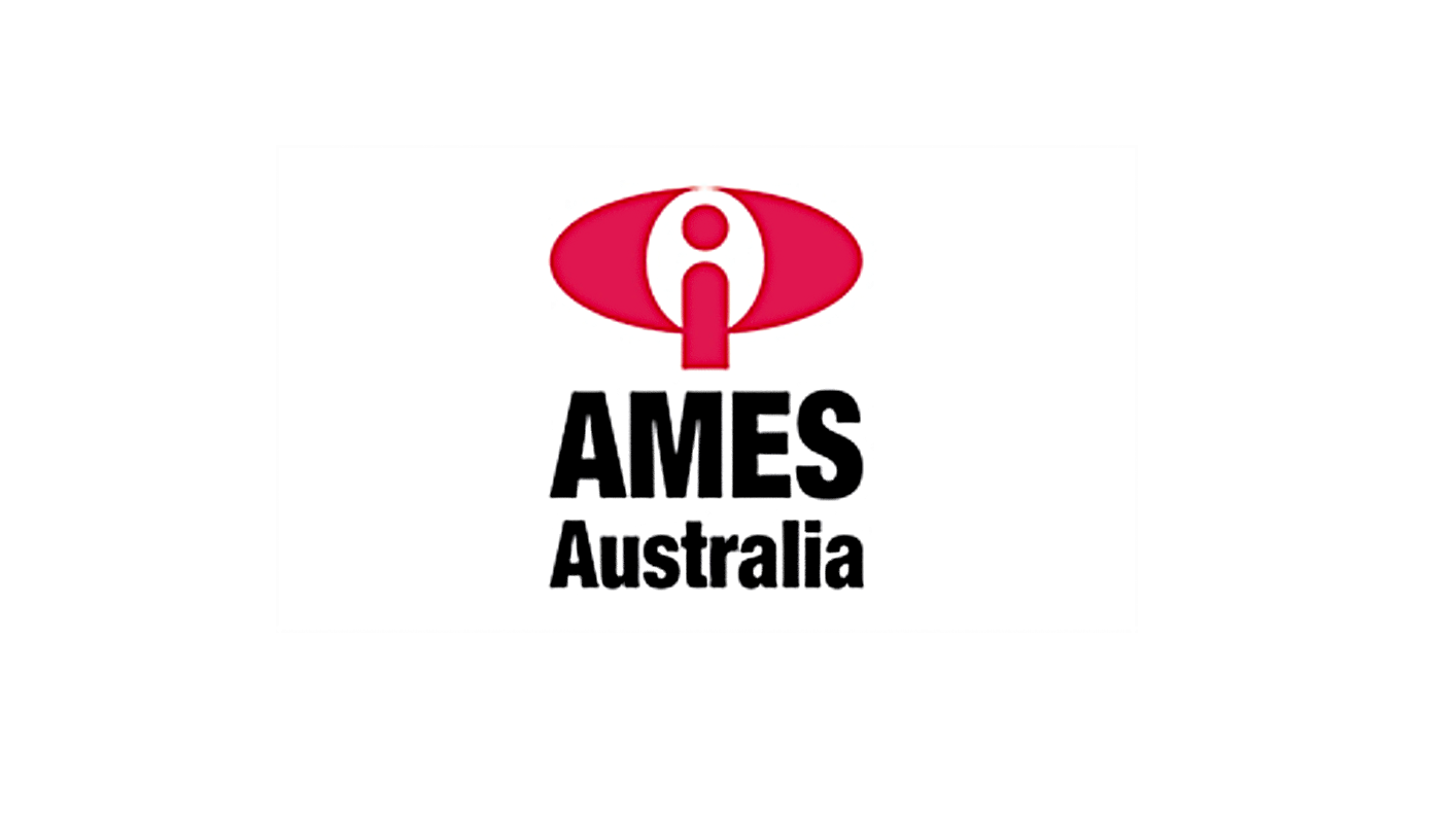 Logo of AMES Australia with a red and white stylized letter 'i' above the text.
