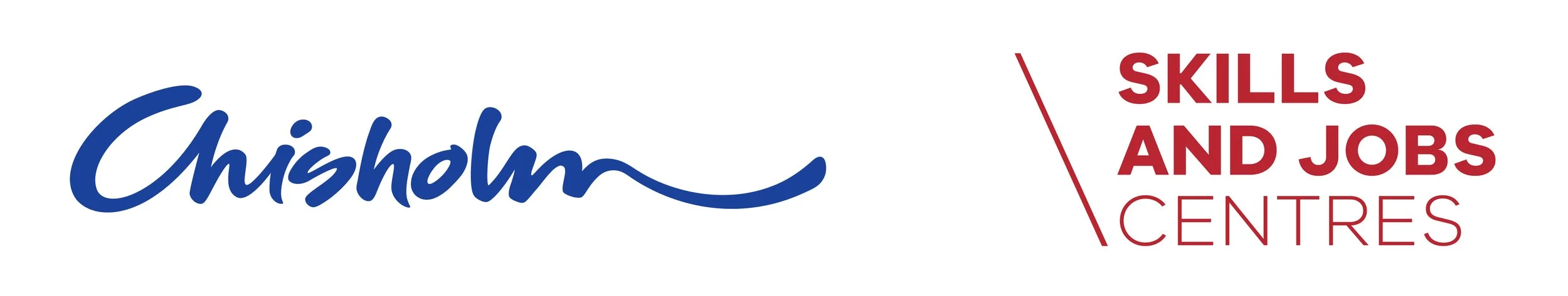 Chisholm Skills and Jobs Centres logo with blue cursive text 'Chisholm' and red bold text 'Skills and Jobs Centres'.
