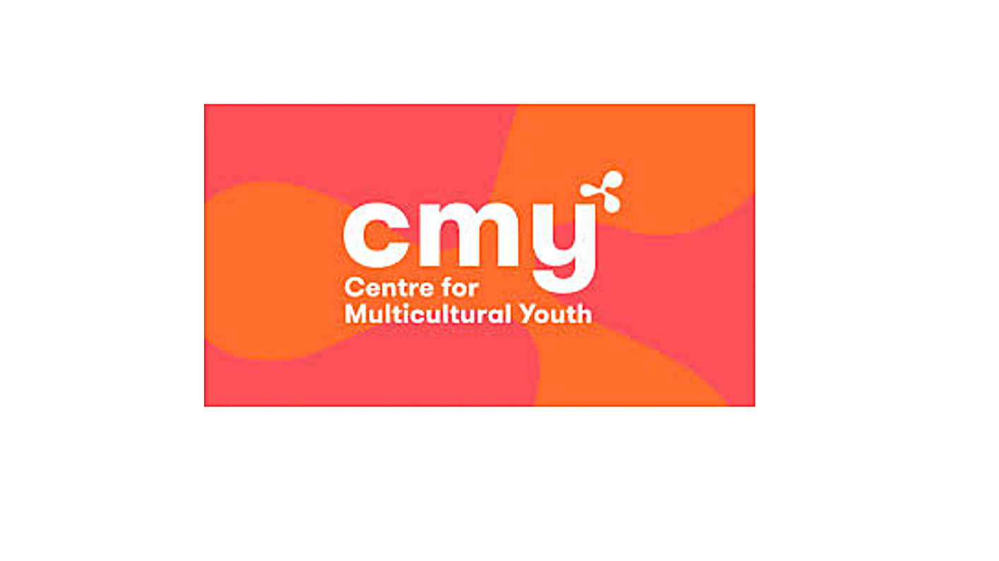 Logo for Centre for Multicultural Youth (CMY) with a colorful abstract background.