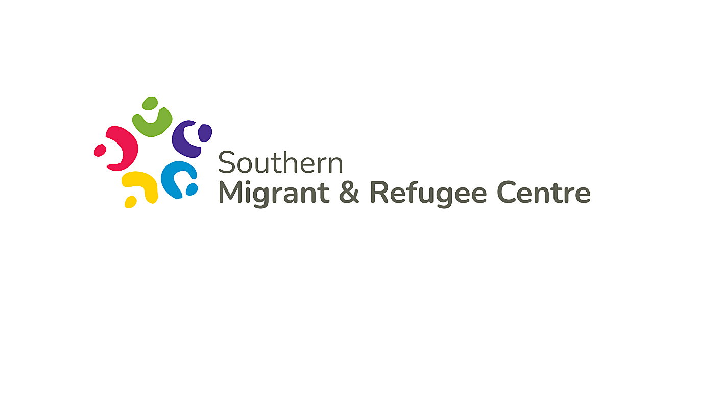 Logo of Southern Migrant & Refugee Centre with colorful abstract design and black text.