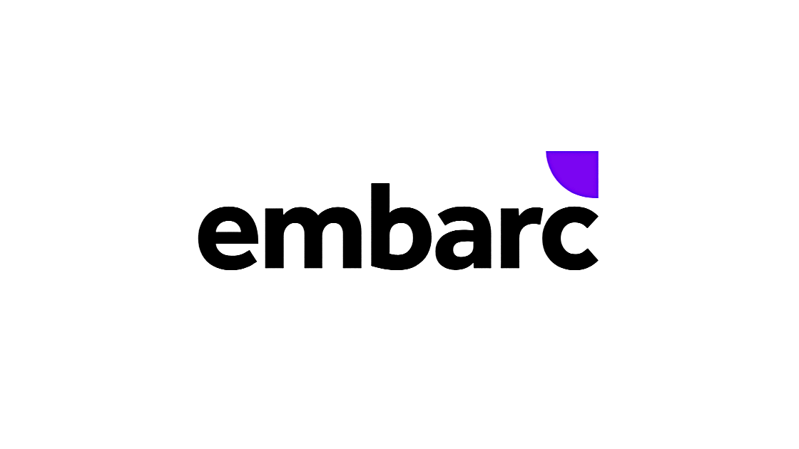 The Embarc logo with the word 'embar' in bold black letters and a purple quarter circle shape above the letter 'c'.