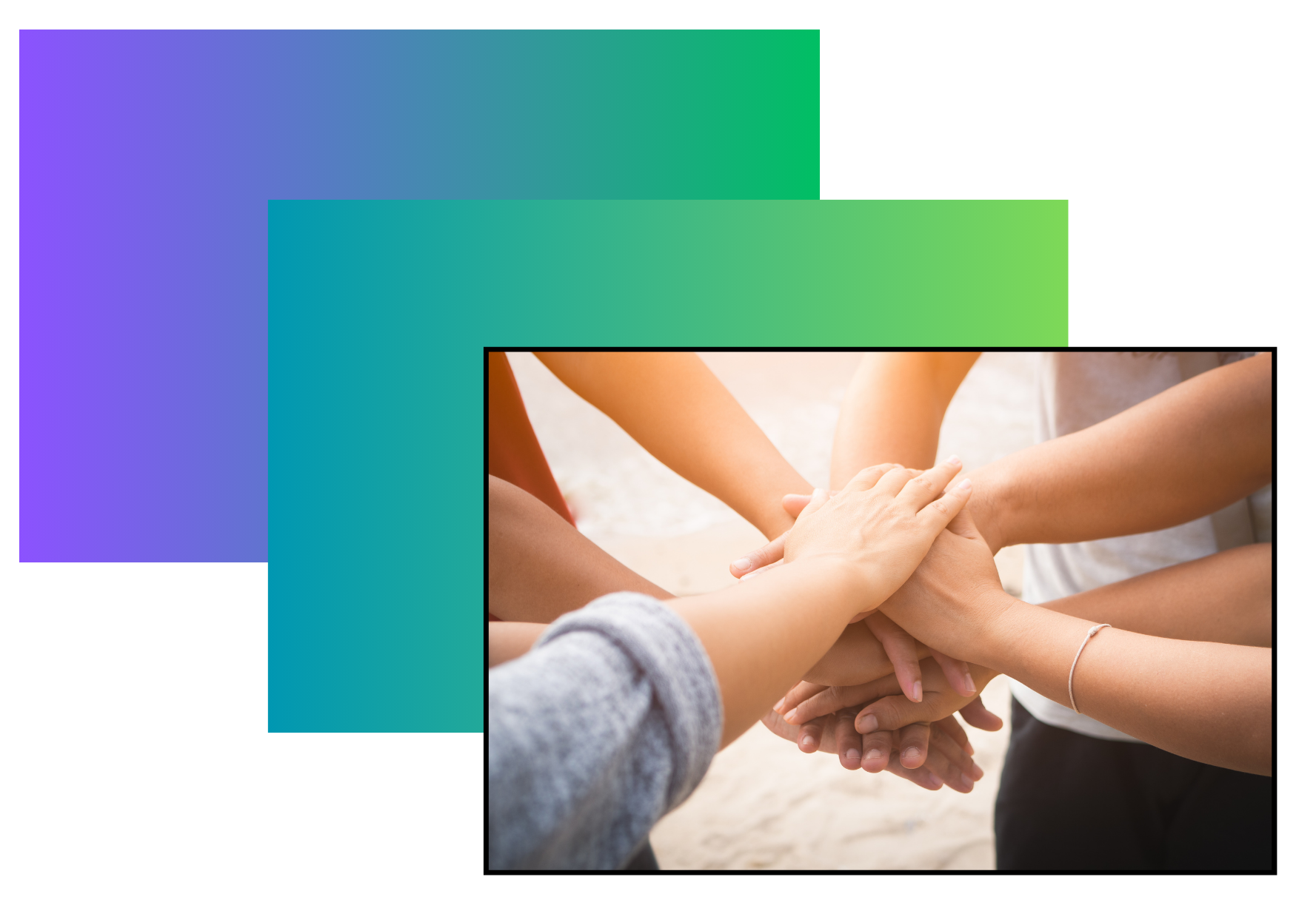 Group of diverse people stacking their hands together in a gesture of unity and teamwork.
