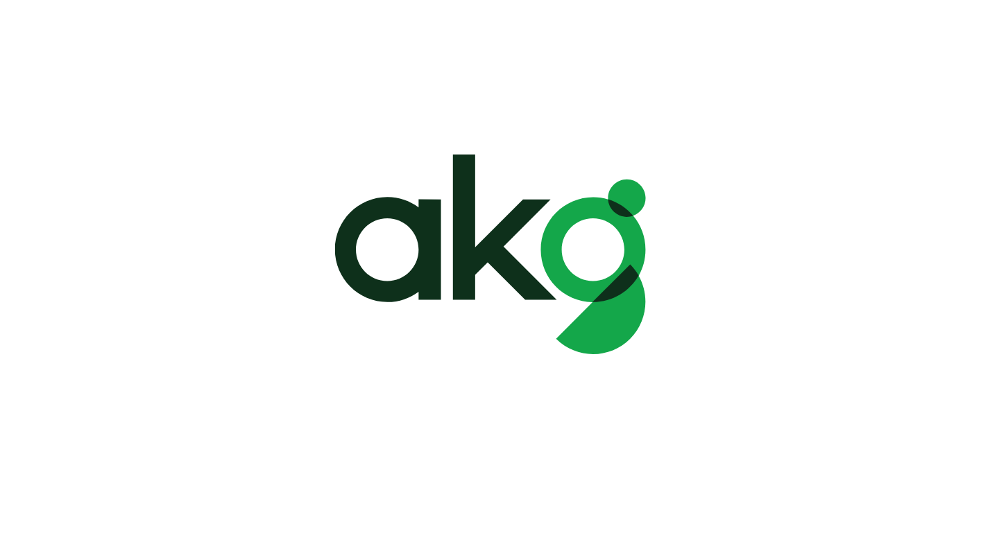 Logo with the letters 'akg' in black and green, with the 'g' stylized with a circular shape and a dot.