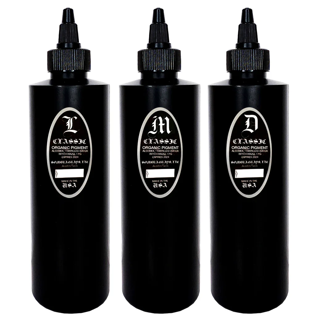 Our classic wash set is as simple as it gets. It’s all you need to produce consistent gray tones with that classic look. Made with the finest quality organic pigments and ingredients available. Formulated for tattooing.

2 oz.
$50.00