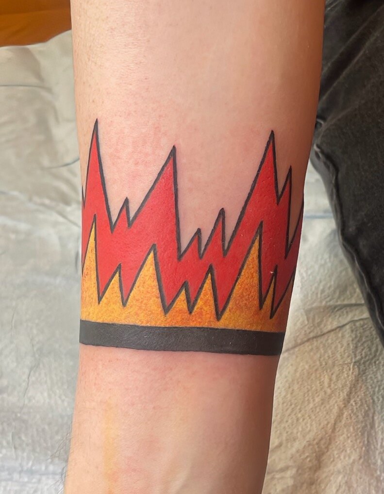 Full color flames with sharp lines as an armband for a anime fan client.