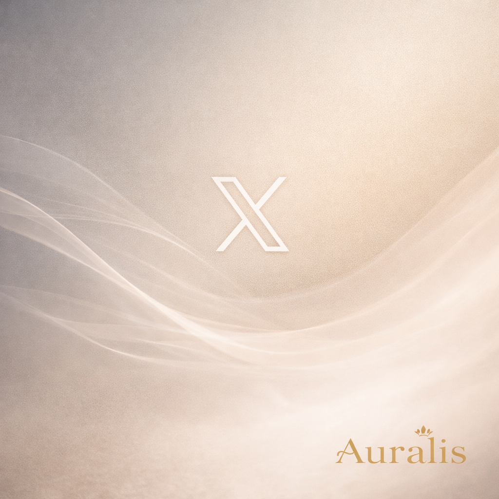 A soft, beige background with flowing white lines, a minimalist white logo in the center, and the word "Auralis" in gold cursive font in the bottom right corner.