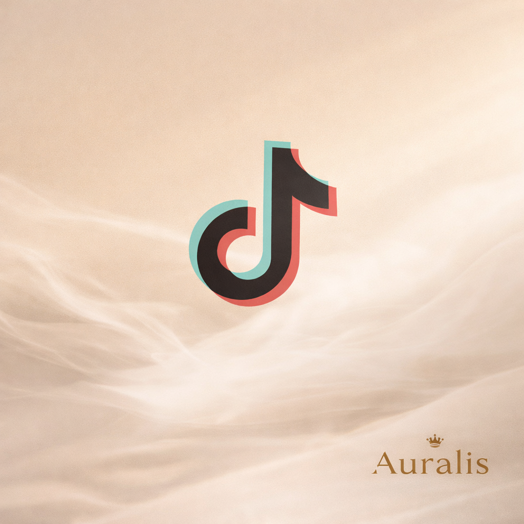 TikTok logo with beige background and the word "Auralis" in the bottom right corner.
