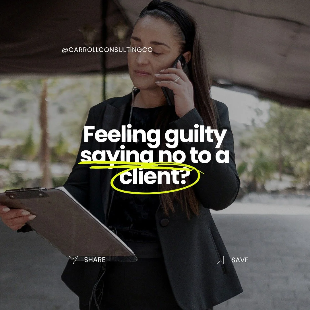 Feeling guilty saying no to a client? You&rsquo;re not alone. 😅

As event planners, we want to help everyone &mdash; but saying yes to the wrong clients can cost you:
&bull; your time ⏳
&bull; your energy ⚡
&bull; your sanity 🧘&zwj;♀️

Saying no is
