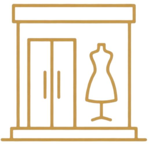 Storefront window with closed doors and a mannequin on a stand inside.