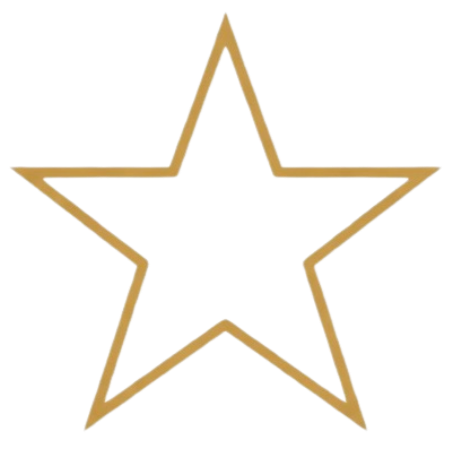 An empty five-pointed star outline with a gold border and no fill, against a black background.