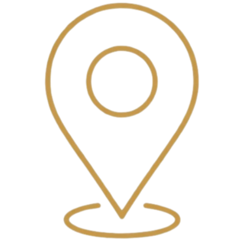 Graphics of a location pin icon with a gold outline and red interior.