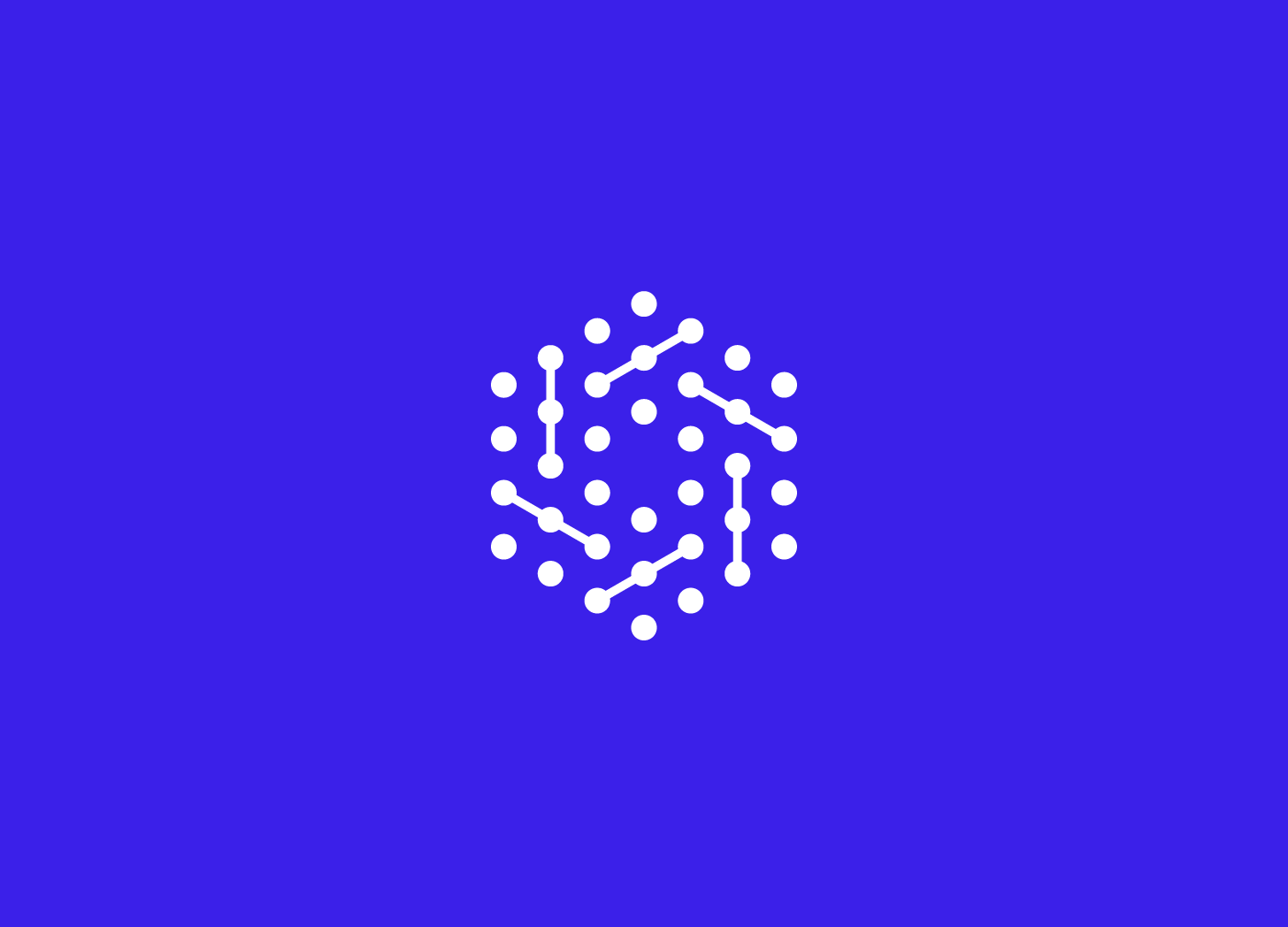 A digital graphic with a blue background featuring a white, stylized DNA strand composed of dots and connecting lines.