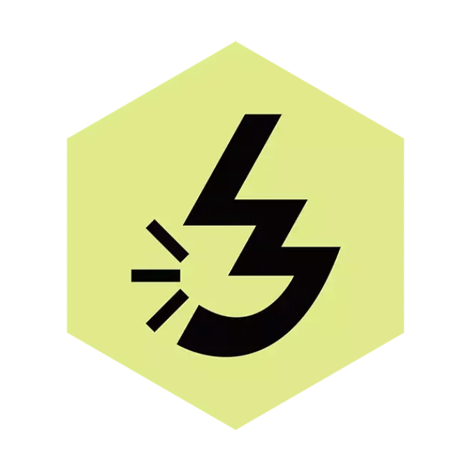 Warning icon with lightning bolt and exclamation mark inside a light green pentagon