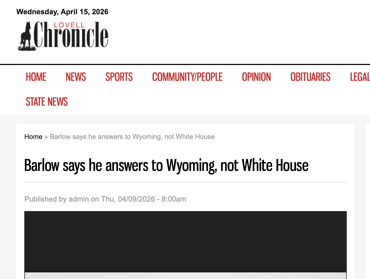 Lovell Chronicle: Barlow says he answers to Wyoming, not White House