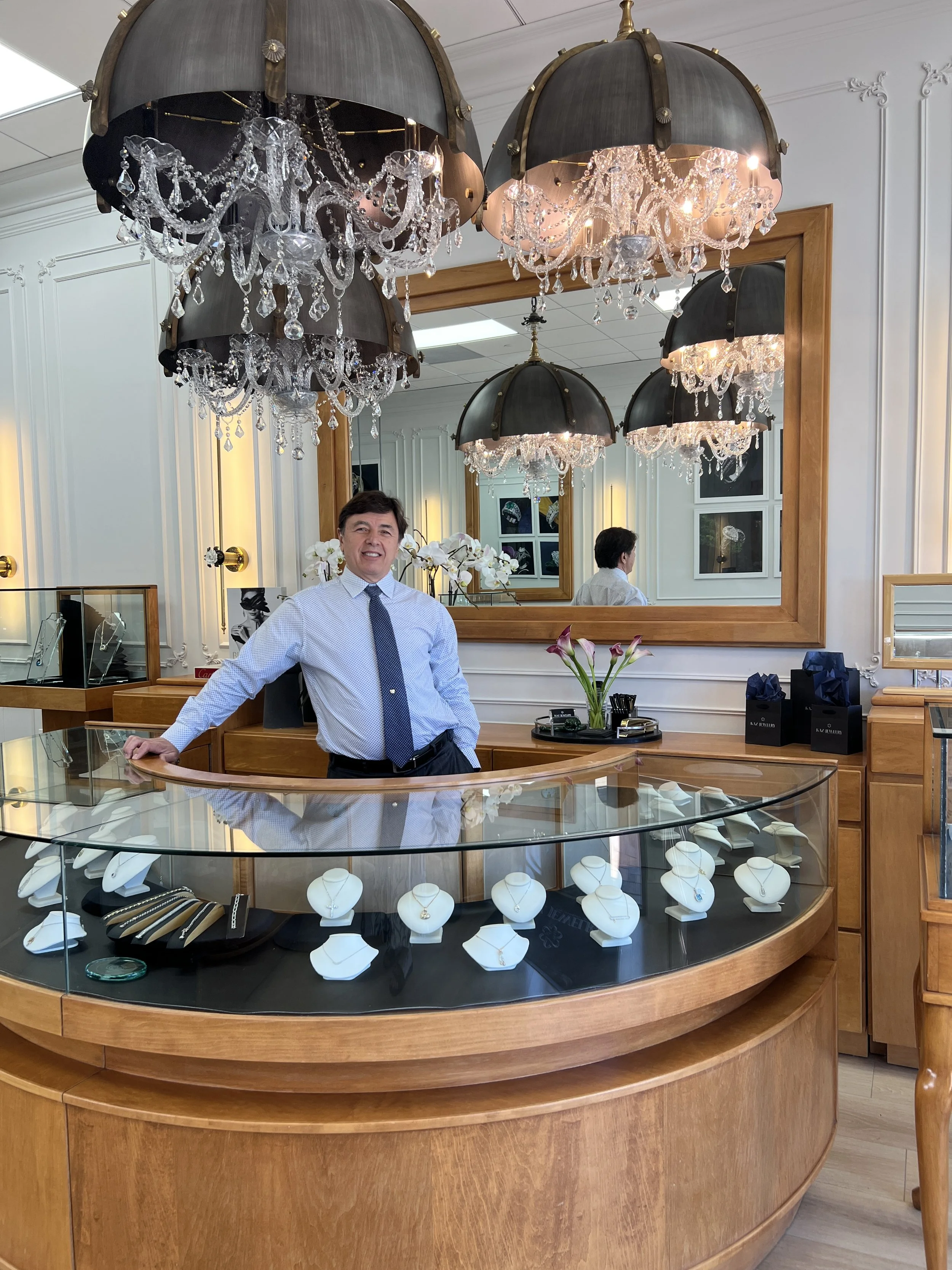Master jeweler Albert Kaz in the Kaz Jewelry showroom in Laguna Niguel