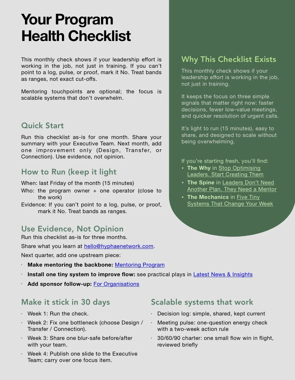 Program Health Checklist