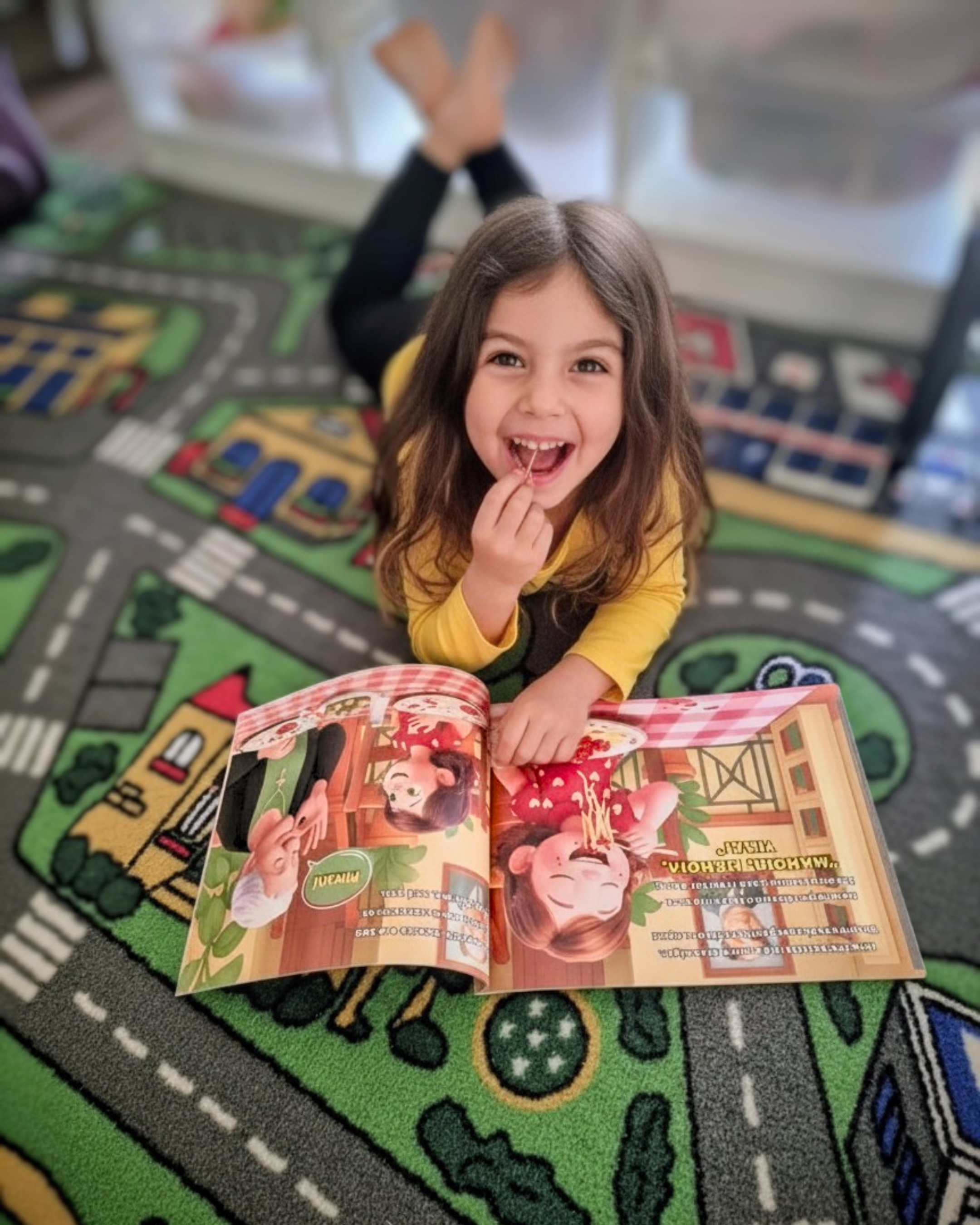 Child reading Italian-inspired children’s book about cooking with Nonna