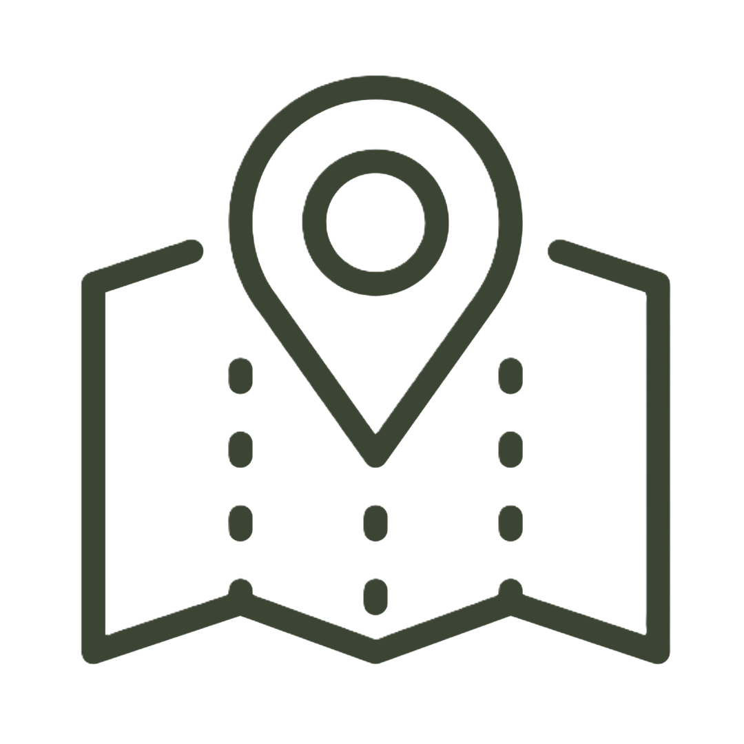 Outline icon of a map with a location pin marker.