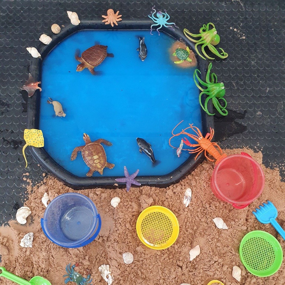 It's world ocean day! 🌊

Today at the Treehouse Club, the children have been having lots of fun with ocean themed activities and learning all about our beautiful oceans! Here you can see our tough trays set up as a beach as well as some colourful je