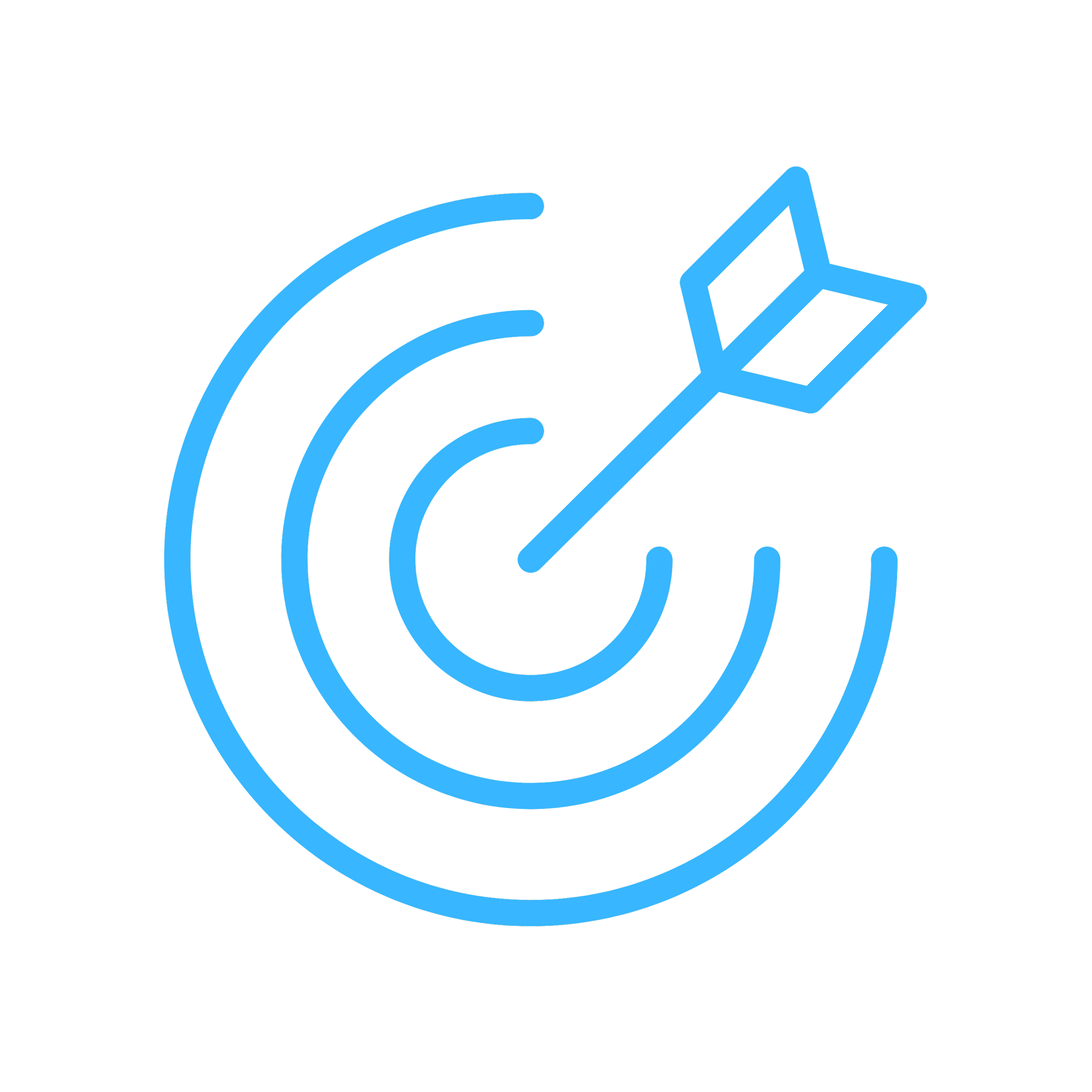 Blue neon outline of a dartboard with an arrow hit in the bullseye on a black background.