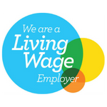 Multiple overlapping circles with text showing 'We are a Living Wage Employer'.