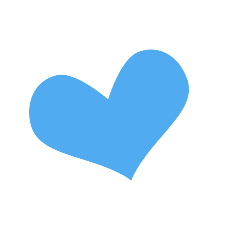 A blue heart symbol on a white background.