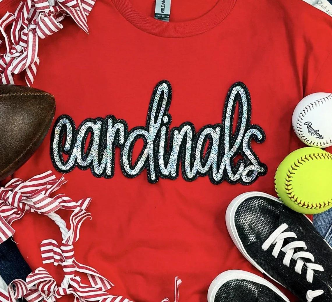 Cardinals Sequin Script Top