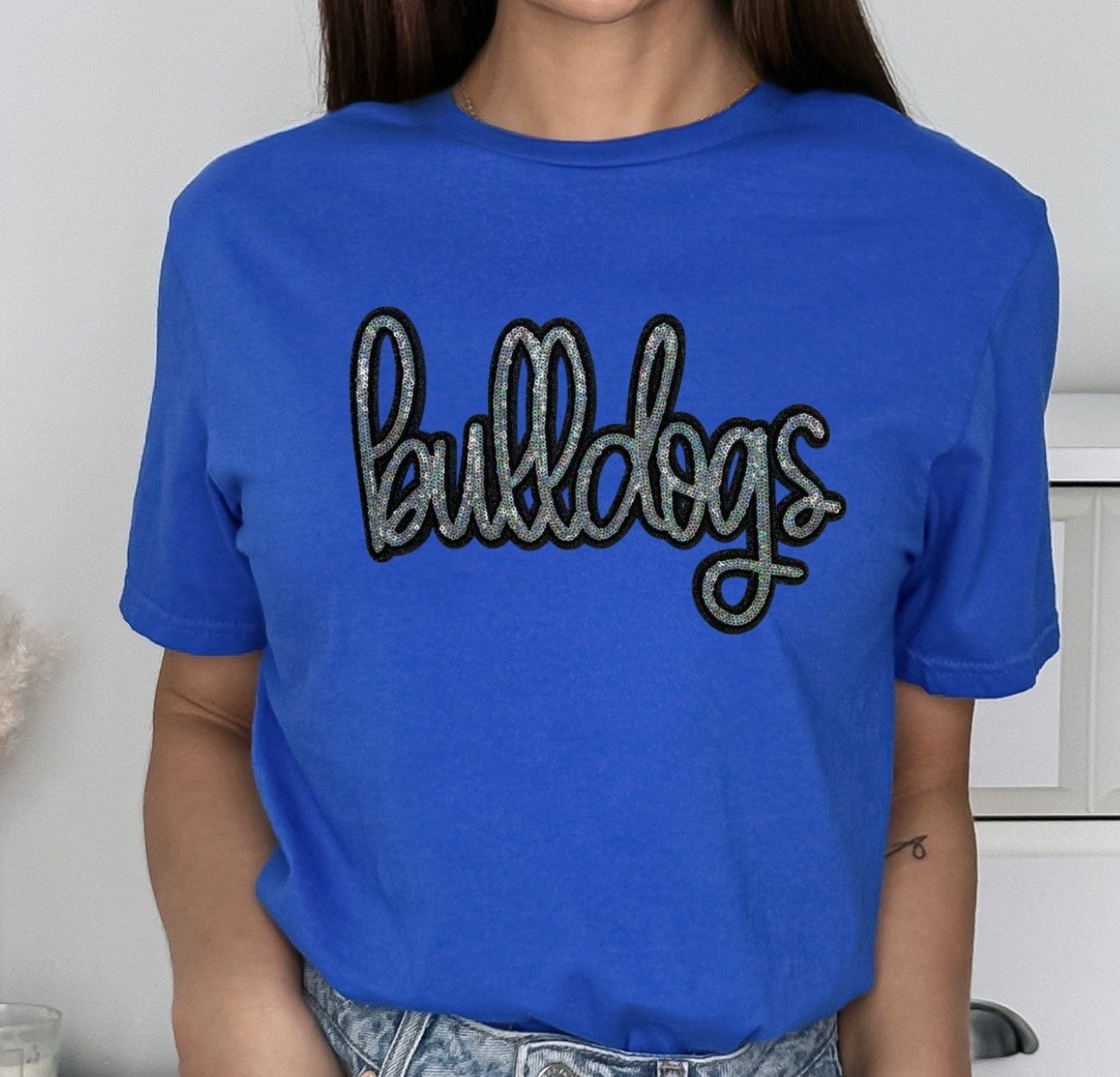 Bulldogs Script Sequin Top
