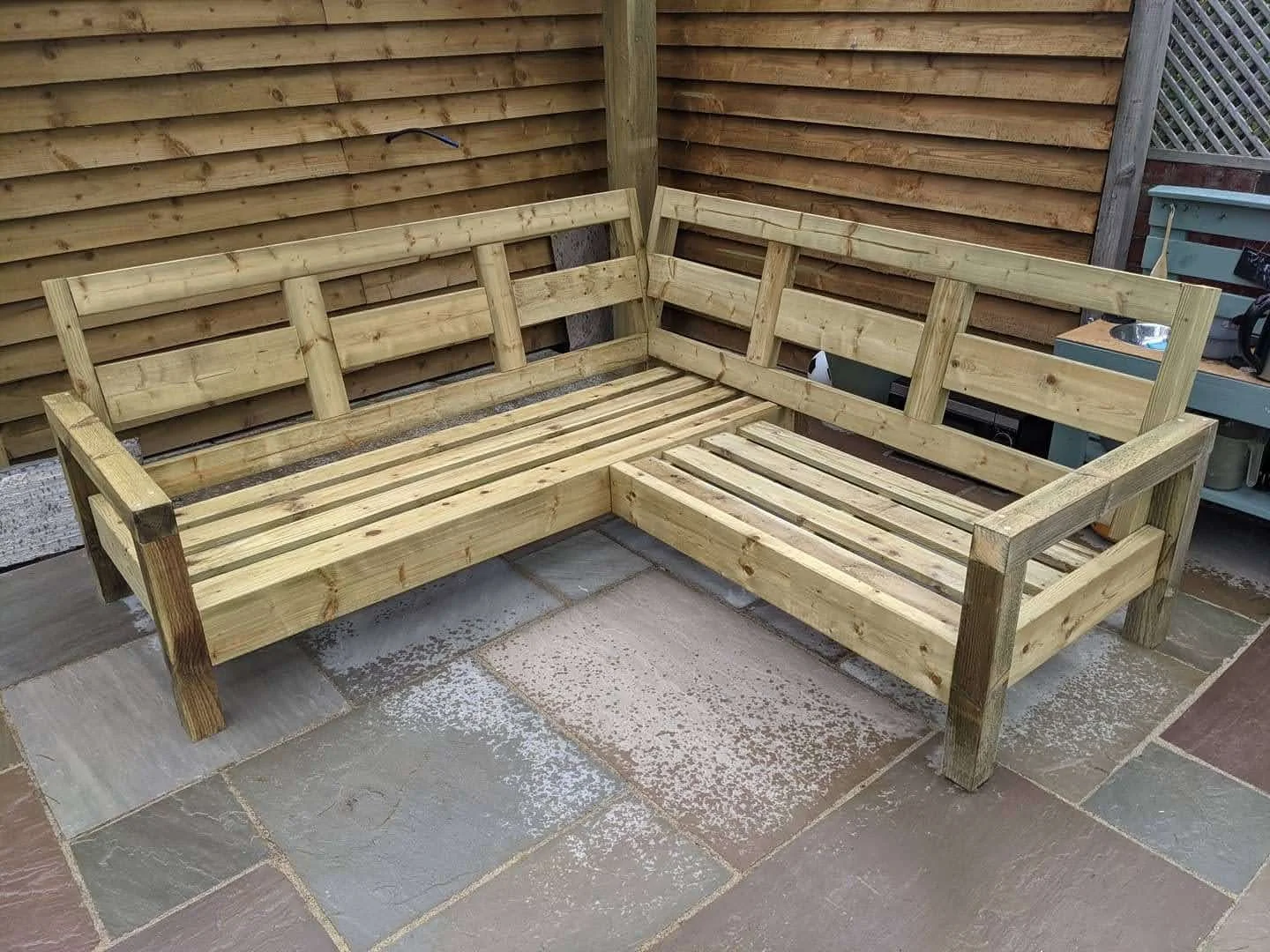 Garden bench big enough to fit the whole family around for those sunny evenings. 