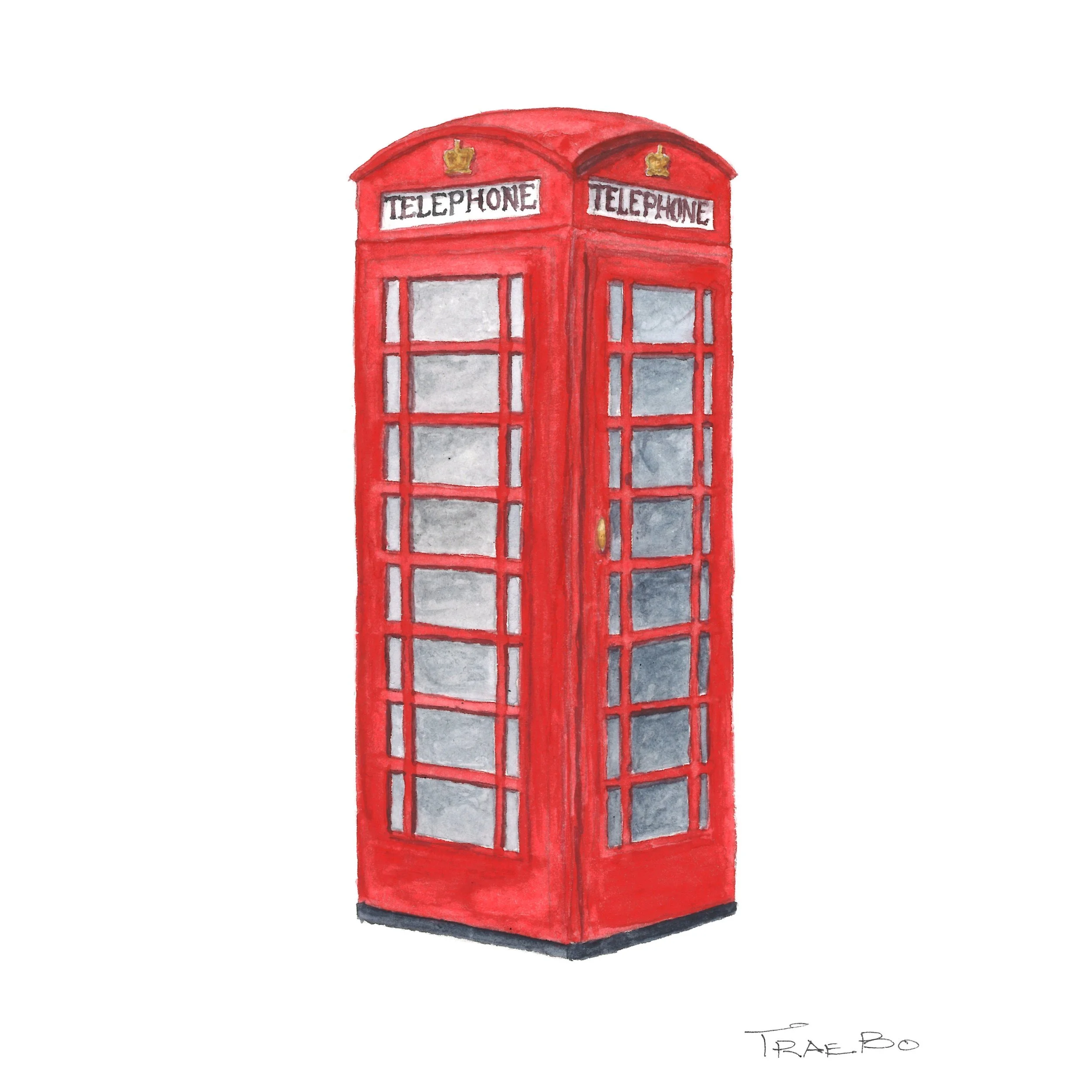 London Telephone Box Watercolor