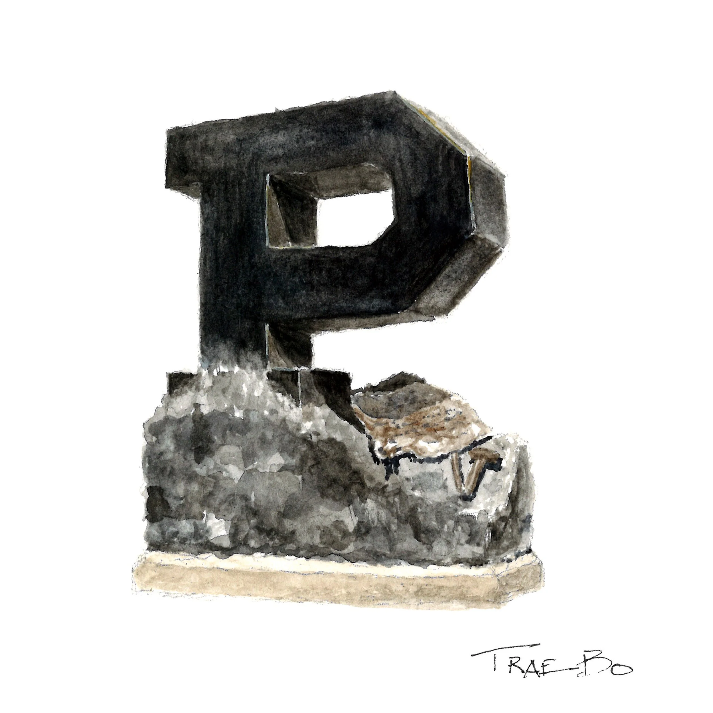 UNFINISHED BLOCK P WATERCOLOR