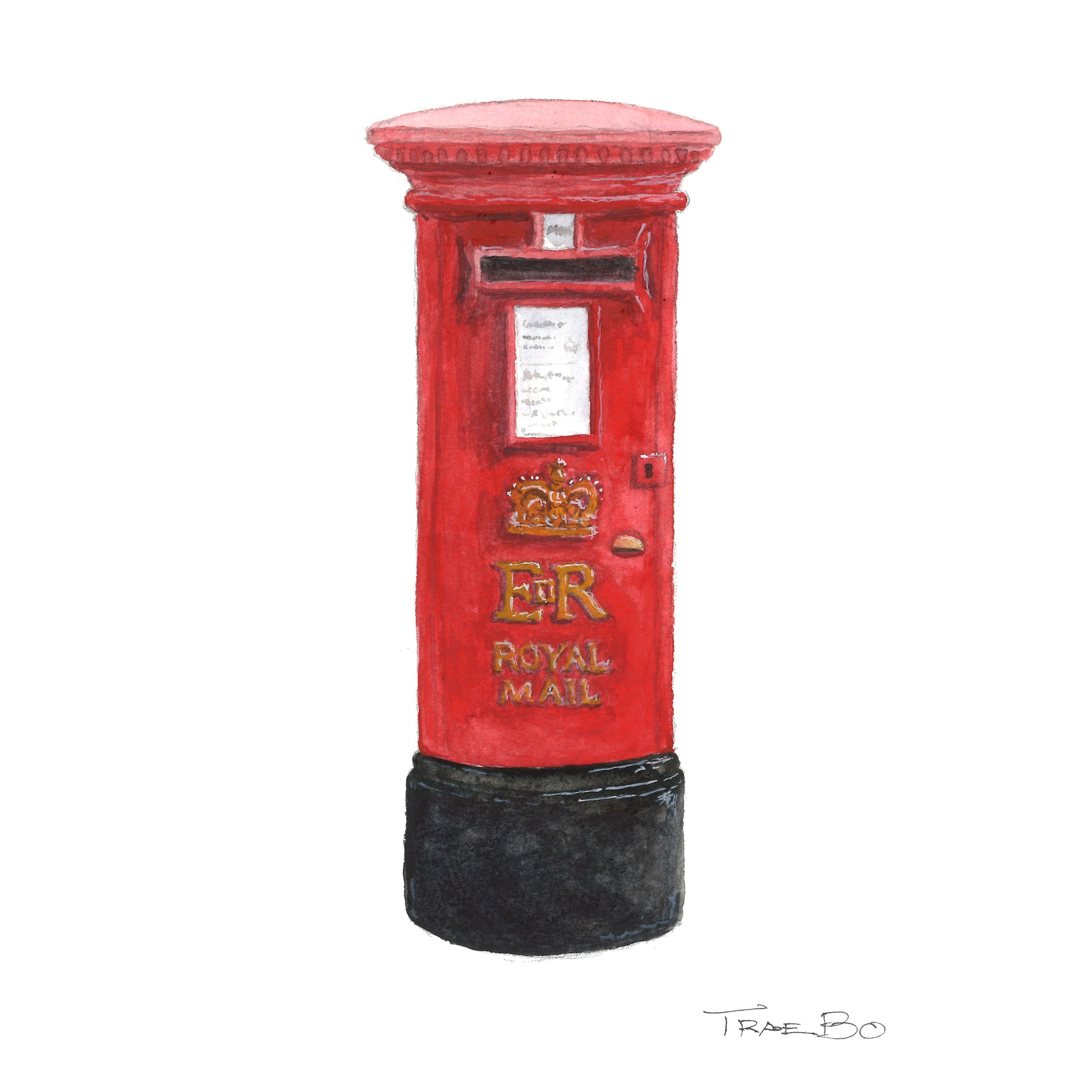 Royal Mail Pillar Box Watercolor