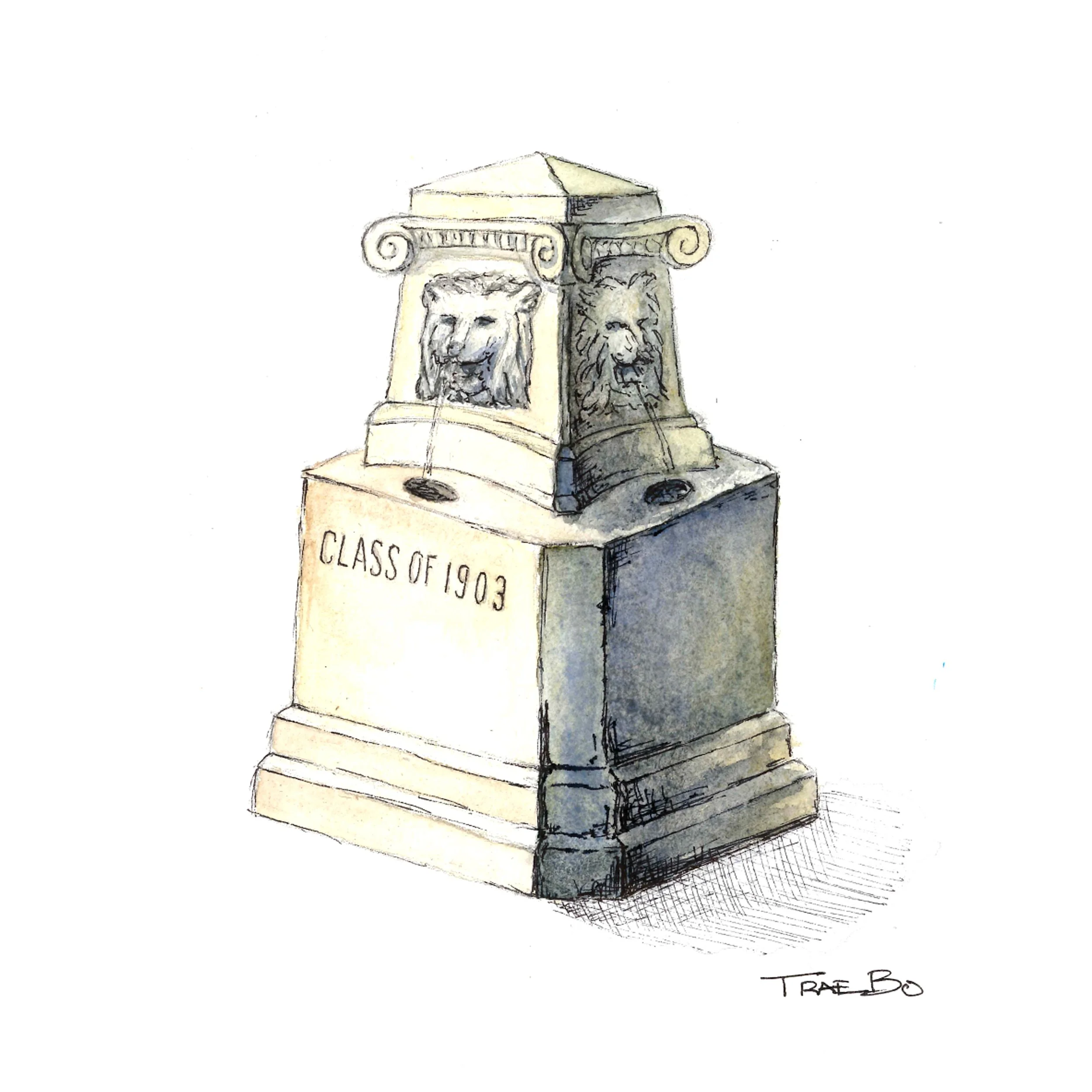 PURDUE LION FOUNTAIN WATERCOLOR