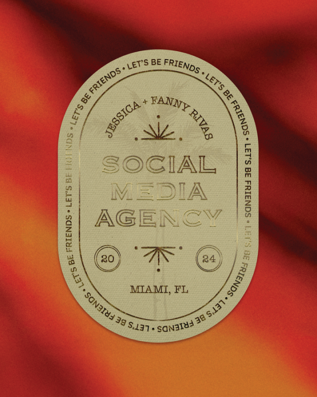 Retro-style logo for a social media agency in Miami, FL with a decorative border and vibrant background.