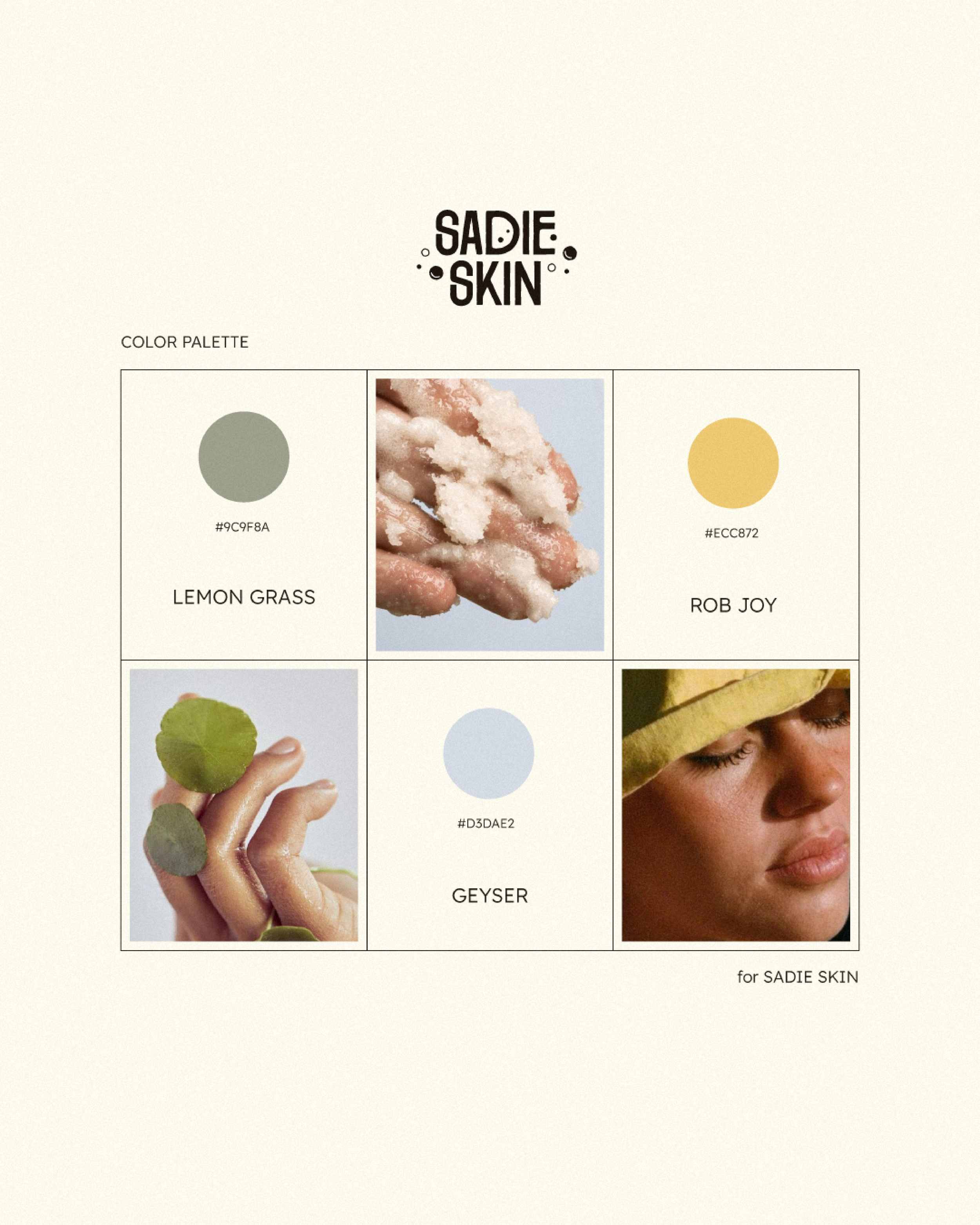 Sadie Skin color palette featuring shades, textures, and a person's face.