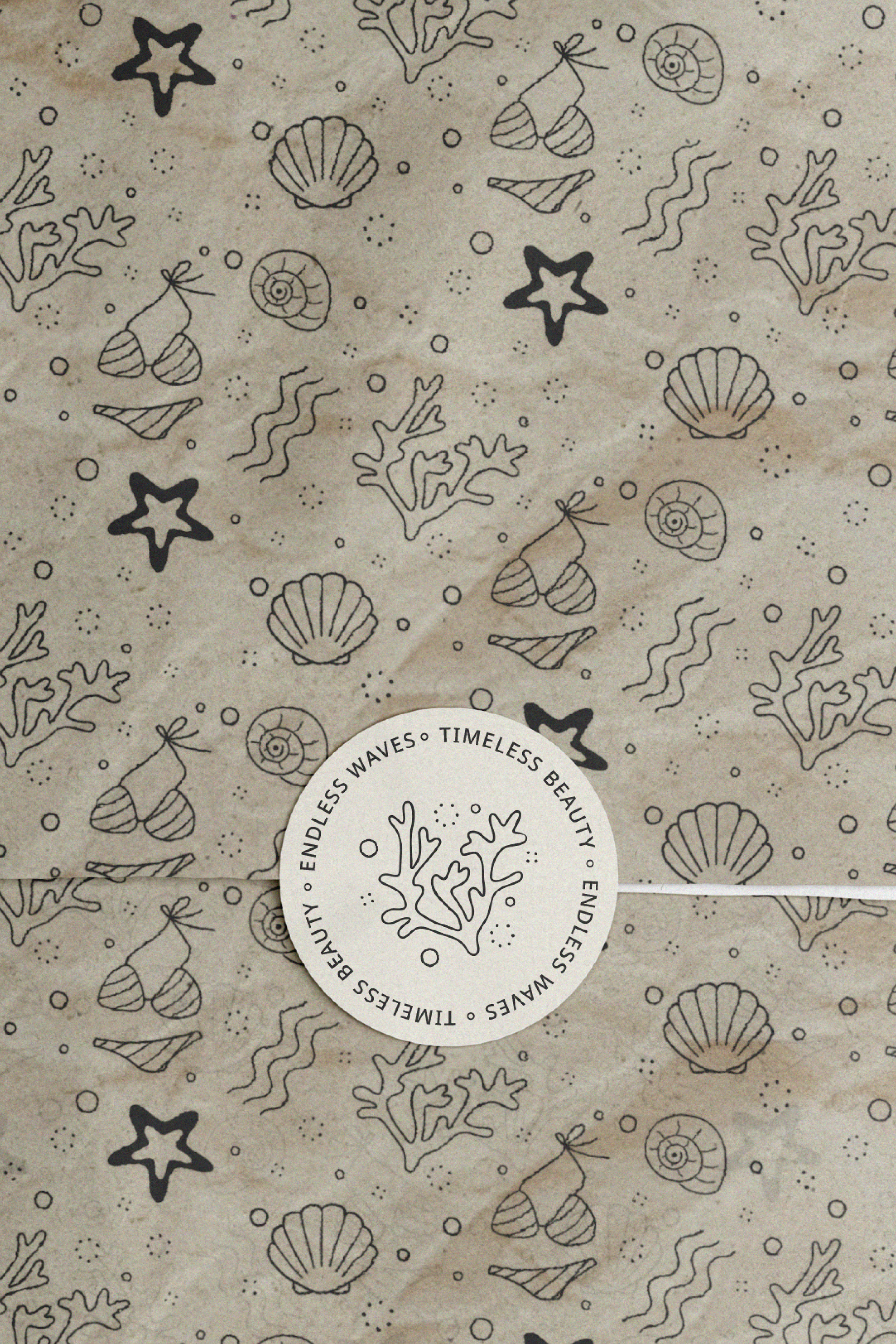 Wrapping paper with ocean-themed illustrations