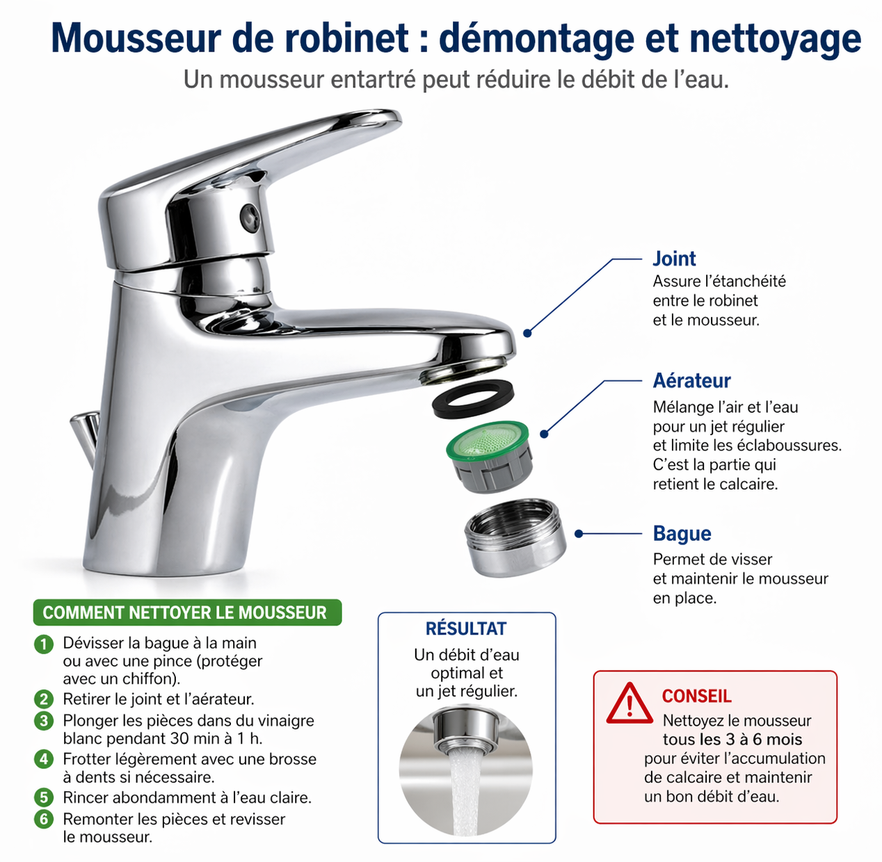 Robinet bouché : faible débit eau chaude ou froide sur un mitigeur (cuisine ou lavabo)